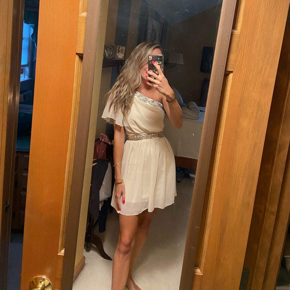 Off-White Beaded Off The Shoulder Dress